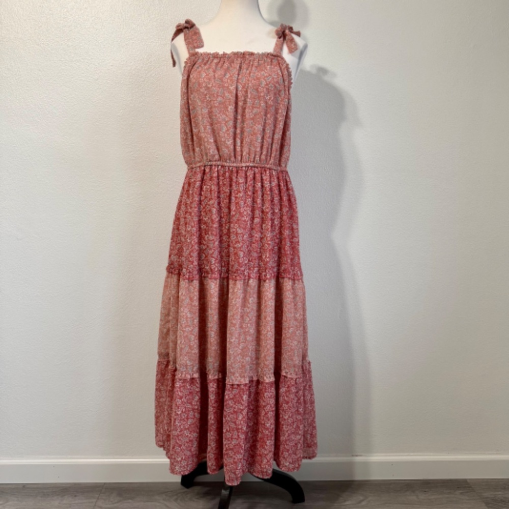 Sincerely Jules Sleeveless Babydoll Tiered Lined Cottagecore Pink Maxi Dress XL